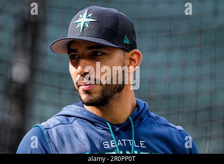 Seattle Mariners' Kolten Wong looks on during batting practice before a  baseball game against the Texas Rangers, Monday, May 8, 2023, in Seattle.  (AP Photo/Lindsey Wasson Stock Photo - Alamy