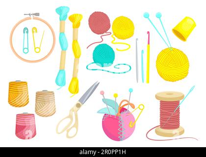 Colored various threads for sewing flat set for web design Stock Vector