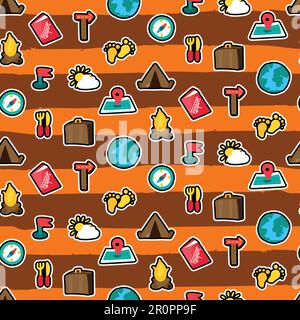 Cartoon travelling and camping seamless pattern. Hipster background. Vector Stock Vector