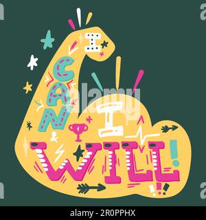 I Can And I Will. Sport Motivation. Hipster flat super slogan. Inspire text design.Vector Stock Vector