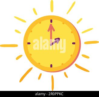 Bright yellow clocks as sun with rays Stock Vector