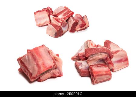 Raw beef ribs isolated on white background. Top view. Stock Photo