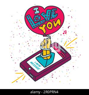 I Love You In Balloon In Hand From Message On Phone. Vector Stock Vector