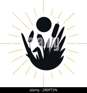 Retro reed silhouette logo. Riverside sign and vintage logotype. Glass icon. Ecology symbol. Vector Stock Vector
