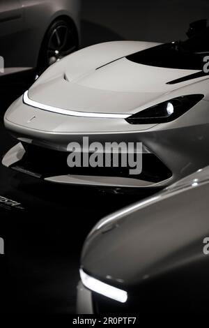 Torino, Italy - August 13, 2021: Close up of a Pininfarina Battista showcased at the National Automobile Museum (MAUTO) in Torino, Italy Stock Photo