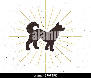 Retro dog silhouette with letterpress effect. Shelter and protection symbol. Pet shop logo or icon. Vector Stock Vector