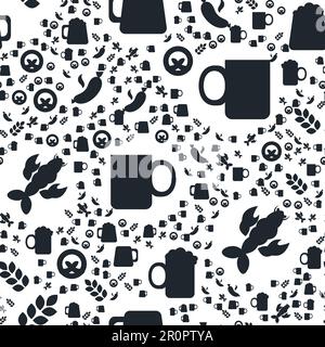 Oktoberfest Seamless Pattern. Black White Beer Festival Ornament for print, cloth, wallpaper, backdrop. Vector Stock Vector