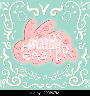 Vintage Happy Easter lettering in rabbit. Vector Stock Vector