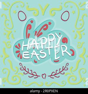 Vintage Happy Easter lettering in rabbit. Vector Stock Vector