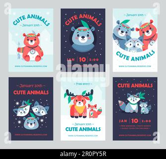 Colored celebration party invitation designs with tribal animals Stock Vector