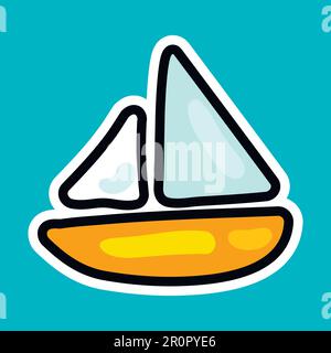 Vector ship or boat in cartoon style. Isolated icon of ship in sea or ocean with background Stock Vector