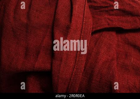close up of folded  red silk  texture background Stock Photo