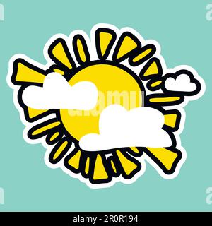 Vector sun in cartoon style. Isolated icon of sun or good weather with background for meteorological forecast Stock Vector