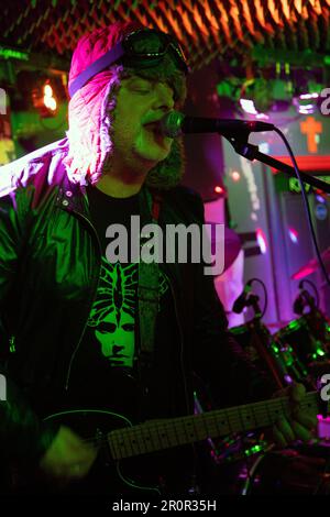 Noel Douglas of indie band Silver Biplanes on stage at the Hope & Anchor pub, Islington, London, 03/03/2023. Stock Photo