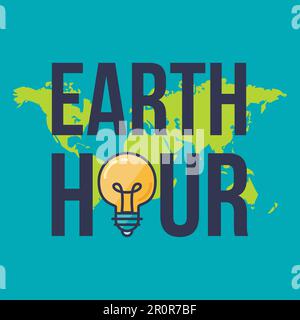 Earth Hour Banner With Lamp And Text. Ecology poster. Vector Stock Vector