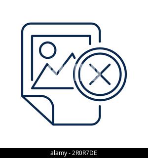 Image file deletion blue monochrome linear icon. Picture, photo removal color thin line pictogram Stock Vector