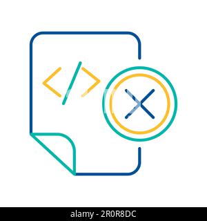 HTML tag file deletion color linear icon. System doc removal blue and yellow thin line pictogram Stock Vector