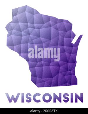 Wisconsin icon. Polygonal map of the us state in gradient ring. Round ...