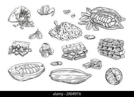 Chocolate elements hand drawn vector illustration collection Stock Vector