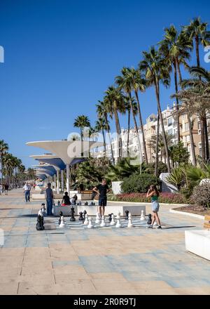 Estepona shoreline promenade. , Costa del Sol, Malaga Province, Andalusia, southern Spain. Stock Photo