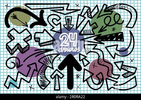Hand drawn arrows vector illustration set. Pointers collection isolated on white. Linear icons pack Stock Vector