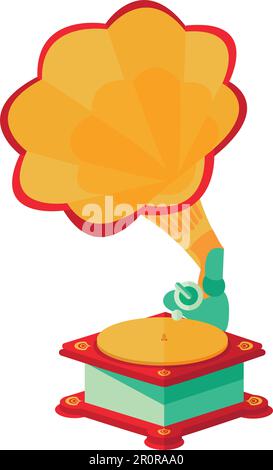 Old gramophone flat vector illustration. Retro sound device, vintage phonograph. Vinyl record player Stock Vector