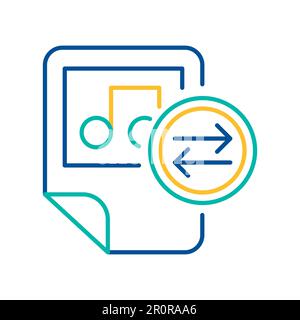 Audio files exchange blue and yellow linear icon. Music sending color thin line pictogram Stock Vector