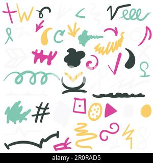 Color strokes hand drawn set. Vivid scribbles collection. Abstract doodle textures Stock Vector