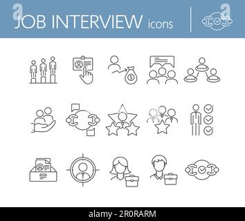 Job interview line icon set Stock Vector
