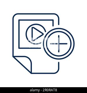 Video player blue monochrome linear icon. Adding film to playlist color thin line pictogram Stock Vector