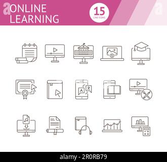 Online learning line icon set Stock Vector