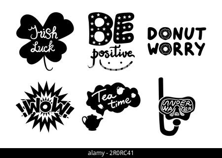 Social media vector stickers set. Online communication, chatting patches. Positive messaging doodles Stock Vector