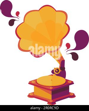 Old gramophone flat vector illustration. Retro sound device, vintage phonograph. Vinyl record player Stock Vector