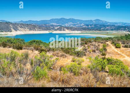 Lake Cachuma and Santa Ynez Valley with the San Rafael Mountains in the background near Santa Barbara, California. Stock Photo