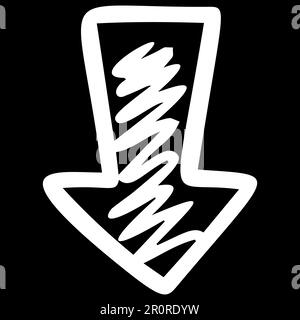 Arrow hand drawn illustration. Navigation sign, direction move isolated on black background Stock Vector