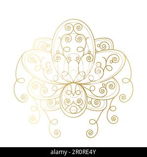 Lotus flower with geometric golden ornament vector linear illustration. Oriental sacred symbol Stock Vector