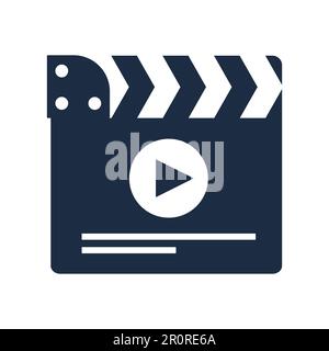 Cinema clapboard with play sign. Flat vector icon. Movie industry. Film maker slate. Directing Stock Vector