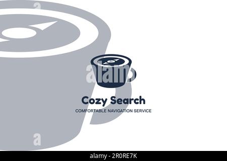 Cup with Compass Cozy Search Multimedia Style Logo. Comfortable Navigation Service Modern Creative Idea Symbol. Innovation Technology Stylized Design Stock Vector