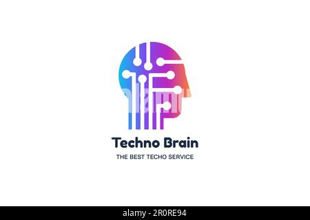 Techno brain vector banner template. Corporate identity. IT company minimalistic logotype concept Stock Vector