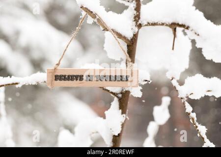 Believe in yourself written on wooden surface Stock Photo