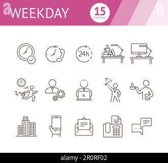 Weekday line icon set Stock Vector