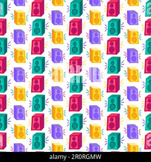 Stereo system flat seamless pattern. Speaker box, loudspeaker. Disco, music party cartoon background Stock Vector