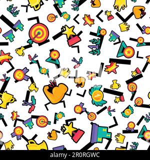 Winner awards seamless color vector pattern. Winner trophies, medals, rewards, prizes background Stock Vector