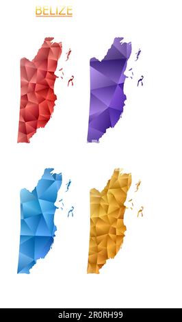 Set of vector polygonal maps of Belize. Bright gradient map of country in low poly style. Stock Vector