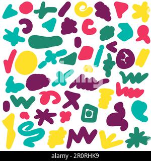 Color smears hand drawn set. Colorific signs collection. Abstract doodle textures Stock Vector