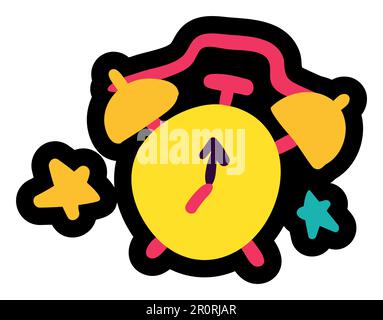 Alarm Clock Sleeping and Dreams Symbol Cartoon. Drawn Retro Classical Alarm-clock Wake-up Awake Morning Device and Sky Stars Isolated on White Backgro Stock Vector