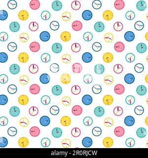 Wall clock vector seamless pattern. Time management texture. Wallpaper, wrapping paper flat design Stock Vector