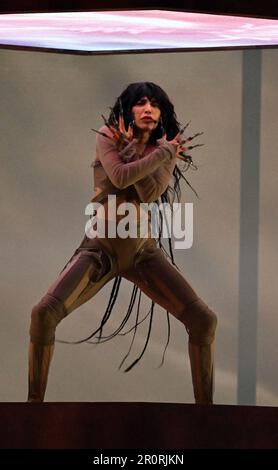 Liverpool, UK. 09th May, 2023. Loreen from Sweden sings 'Tattoo' during the first semi-final of the 67th Eurovision Song Contest at M&S Bank Arena. Credit: Peter Kneffel/dpa/Alamy Live News Stock Photo