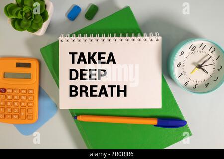 text Takea deep breath on noteboock. Stock Photo