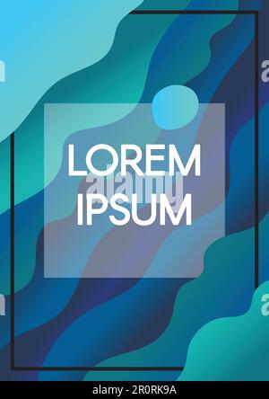 Abstract fluid waves blue background with text frame borders. Vertical banner with copyspace Stock Vector